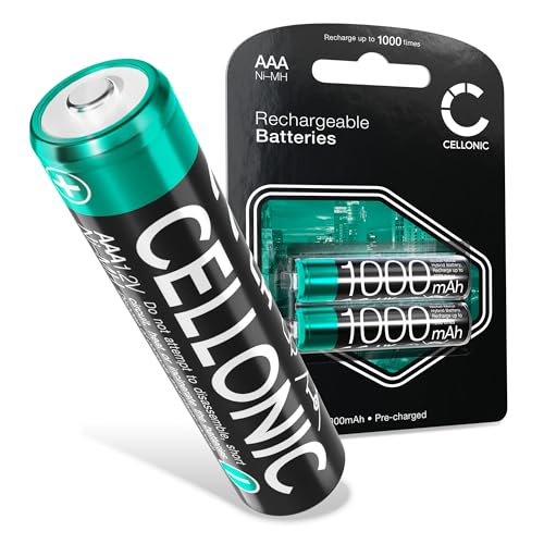 CELLONIC 2X AAA Akku Batterien - 1.2V 1000mAh: Lange Laufzeit, wiederaufladbar, viele Ladezyklen - Batterien f. Fernbedienung Telefon Babyphone Solarlampe: aufladbare NiMH Akkus AAA Micro R03 LR03 von CELLONIC