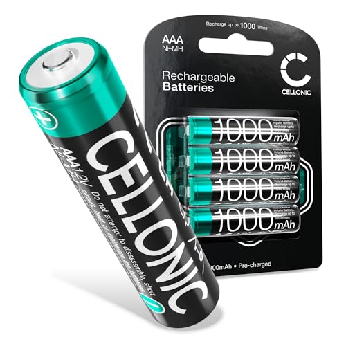 CELLONIC 4X Wiederaufladbare AAA Batterien 1.2V 1000mAh - Fernbedienung Telefon Babyphone Solarlampe- Akkubatterie: Lange Laufzeit, viele Ladezyklen - aufladbare NiMH Akku AAA Micro R03 LR03 Battery von CELLONIC
