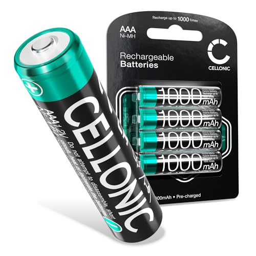 CELLONIC® 4X Wiederaufladbare AAA Batterien 1.2V 1000mAh - Fernbedienung Telefon Babyphone Solarlampe- Akkubatterie: Lange Laufzeit, viele Ladezyklen - aufladbare NiMH Akku AAA Micro R03 LR03 Battery von CELLONIC