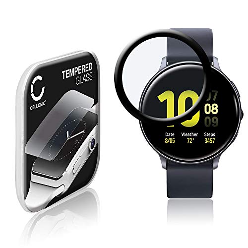CELLONIC® Displayschutzglas kompatibel mit Samsung Galaxy Watch Active 2 (44mm) (3D Full Cover 9H 0.33mm Full Glue) Glas schwarz Displayschutz Schutzglas Tempered Glass von CELLONIC