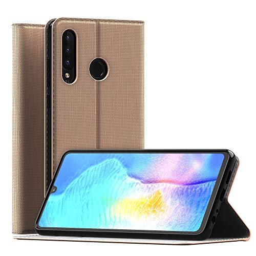 CELLONIC® Flip Cover Handyhülle für Huawei P30 Lite Handy Schutzhülle mit Kartenfach, Ständer: PU Leder Gold Bookstyle Case Klapphülle faltbar - Smartphone Tasche Hülle Kreditkarten von CELLONIC