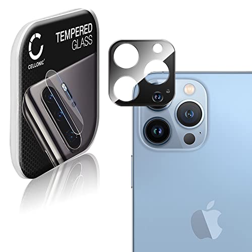 CELLONIC Kamera Schutzglas kompatibel mit Apple iPhone 13 Pro / 13 Pro Max Linse, Handy Kameraschutz, 9H 0,33mm Full Glue Kameraglas, schwarz, Schutzfolie Glas Folie, Camera Protector Glass von CELLONIC