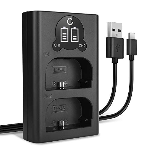 CELLONIC LP-E6 LP-E6N Dual Schnellladegerät kompatibel mit Canon EOS 80D 90D 70D 7D 6D Mark II 60D R6 5Ds R 5D Mark IV III XC10 LC-E6 CBC-E6 + USB Kabel Akkuladegerät Ladekabel Dual Ladegerät von CELLONIC