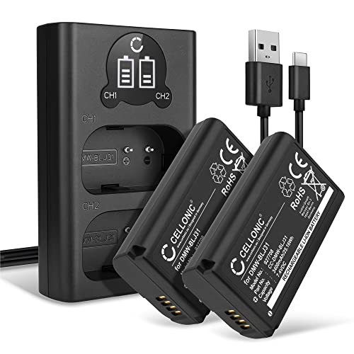 CELLONIC, Akku für Kamera kompatibel mit Panasonic Lumix DC-S1R, DC-S1, DC-S1H, DMW-BLJ31 (7.4V, 3400mAh) 2 Stück + Dual Ladegerät von CELLONIC
