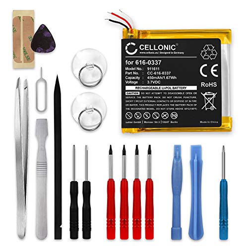 CELLONIC, Akku für mp3 Player kompatibel mit Apple iPod Nano 3 Gen. - A1236, 2 - A1199 (3.7V, 450mAh) + Werkzeug-Set von CELLONIC