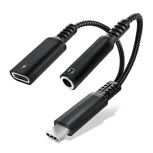 CELLONIC 2-in-1 Adapter USB-C Klinke, 3,5 mm Aux-Splitter Audio und Ladeanschluss mit 60 W Power Delivery, USB-C Schnellladekabel Kompatibel mit iPhone, Samsung, Telefon, Headset, Kopfhörer - schwarz von CELLONIC