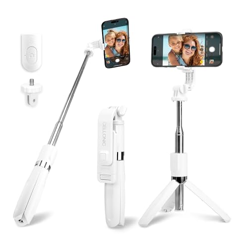 CELLONIC 2-in-1 Selfie-Stick und Stativ–1m Langer ausziehbarer Selfie Stick & klappbares Dreibeinstativ mit Bluetooth Fernbedienung für Handy und Kamera kompatibel mit iPhone,GoPro,Android & weiteren von CELLONIC