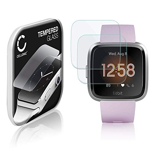 CELLONIC 2X 9H Display Schutzglas für Fitbit Versa Lite Smartwatch, 2.5D Full Glue Screen Protector Glass, Fitness Tracker Displayschutz Glas Transparent Schutzfolie von CELLONIC