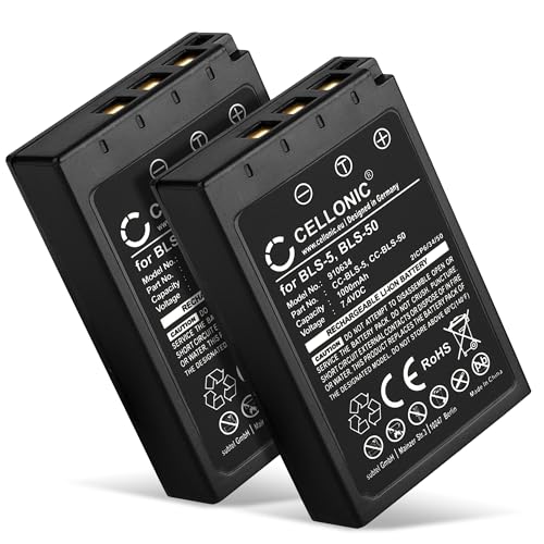 CELLONIC 2X Akku kompatibel mit Olympus Pen E-PL9 PL1 PL10 PL2 PL3 PL5 PL6 PL7 E-PL8 E-P3 E-PM1 Stylus 1s BLS-50 BLS-5 7.2V - 7.4V 1000mAh von CELLONIC