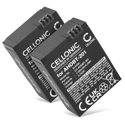 CELLONIC, Akku für Kamera, kompatibel mit GoPro Hero 3 Silver, 3 White, AHDBT-201, 3 (3.7V, 1180mAh) 2 Stück von CELLONIC