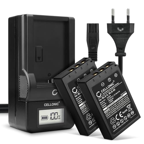 CELLONIC, Akku für Kamera kompatibel mit Olympus BLS-50, OM-D E-M10 Mark II, IV (7.4V, 1000mAh) 2 Stück + Ladegerät von CELLONIC