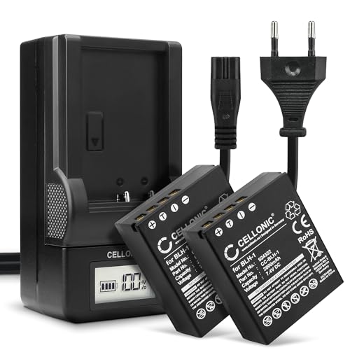 CELLONIC, Akku für Kamera, kompatibel mit Olympus BLH-1, OM-D E-M1 Mark II, III, E-M1X (7.4V, 2000mAh) 2 Stück + Ladegerät von CELLONIC