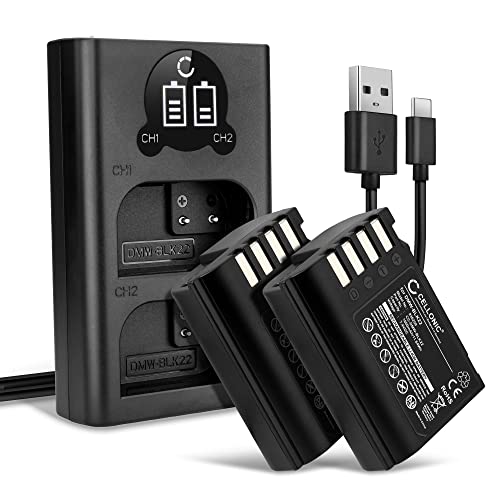 CELLONIC, Akku für Kamera, kompatibel mit Panasonic DMW-BLK22, Lumix GH5, DMW-BTC15 (7.4V, 1600mAh) 2 Stück + Dual Ladegerät von CELLONIC