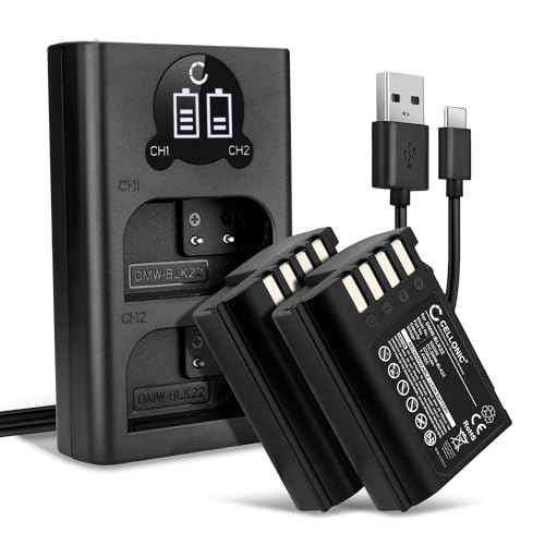 CELLONIC, Akku für Kamera, kompatibel mit Panasonic Lumix GH5, DMW-BTC15, DMW-BLK22 (7.4V, 2250mAh) 2 Stück + Dual Ladegerät CELLONIC, Akku für Kamera, kompatibel mit Panasonic Lumix GH5, DMW-BTC15, DMW-BLK22 (7.4V, 2250mAh) 2 Stück + Dual Ladegerät von CELLONIC