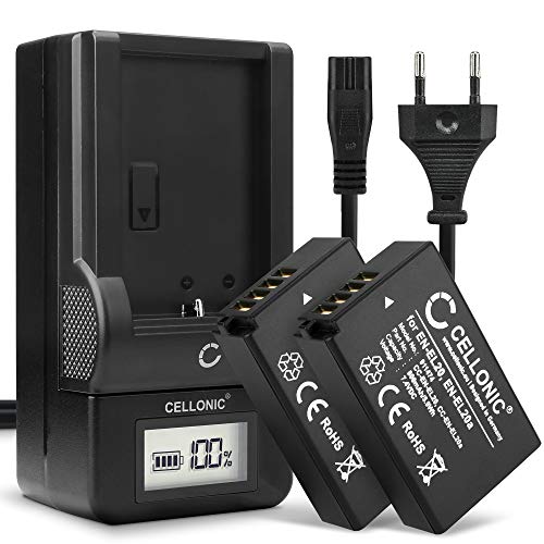 CELLONIC, Akku für Kamera kompatibel mit Nikon CoolPix P1000, P950, EN-EL20a, EN-EL20 (7.4V, 800mAh) 2 Stück + Ladegerät von CELLONIC
