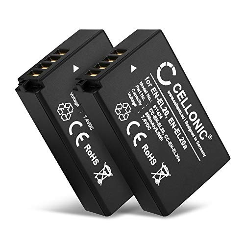 CELLONIC, Akku für Kamera kompatibel mit Nikon CoolPix P1000, P950, EN-EL20a, EN-EL20 (7.4V, 800mAh) 2 Stück von CELLONIC