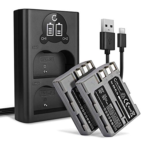 CELLONIC, Akku für Kamera, kompatibel mit Nikon EN-EL3e, D90, D80, D700, D50, D200, D300 (7.4V, 1600mAh) 2 Stück + Dual Ladegerät von CELLONIC