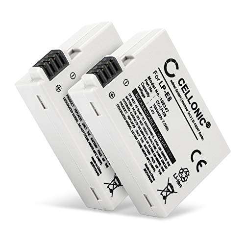 CELLONIC, Akku für Kamera, kompatibel mit Canon EOS Rebel T5i, 600D, 550D, LP-E8, 700D (7.4V, 1020mAh) 2 Stück von CELLONIC