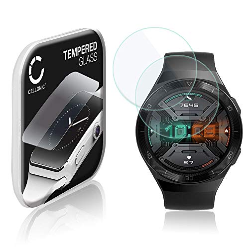 CELLONIC 2x 9H Display Schutzglas für Huawei Watch GT2e Smartwatch, 2.5D Full Glue Screen Protector Glass, Fitness Tracker Displayschutz Glas Transparent Schutzfolie von CELLONIC