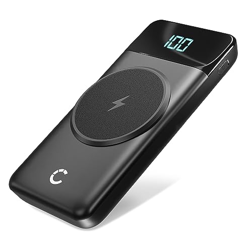 CELLONIC Magnetische Powerbank 10000mAh USB C Schnelllade Kabellose Wireless Power Bank PD 22,5W mit QI Induktivem Laden kompatibel mit iPhone, iPad, AirPods, Magsafe, Galaxy, Switch, Phone, Flugzeug von CELLONIC