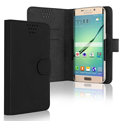 CELLONIC Smart Flip Cover für Smartphones (16.3cm x 8.5cm x 1cm) Handyhülle, Universal Schutzhülle - Bookstyle Case PU Leder Klapphülle faltbar, Tasche schwarz, Kartenfach Hülle Kreditkarte Karte von CELLONIC