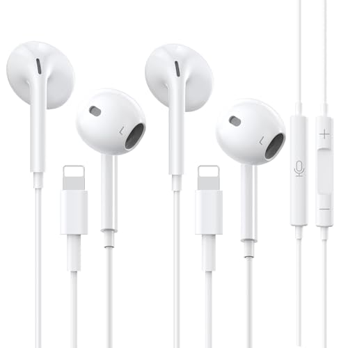 2 Pack iPhone-Kopfhörer mit Kabel, [MFI-Zertifiziert] In-Ear-Kopfhörer mit Mikrofon und Lautstärkeregler, Geräuschisolierende Kabelgebundene Ohrhörer für iPhone 14/13/12/SE/11/X/8/7 Alle iOS-Systeme von CELLWORLD