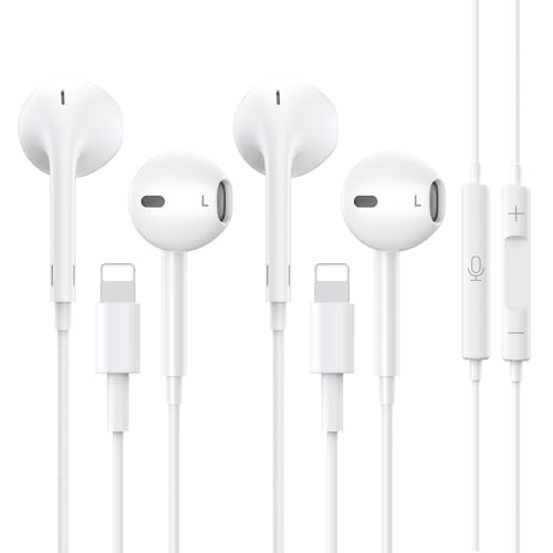2 Pack iPhone-Kopfhörer mit Kabel, [MFI-Zertifiziert] In-Ear-Kopfhörer mit Mikrofon und Lautstärkeregler, Geräuschisolierende Kabelgebundene Ohrhörer für iPhone 14/13/12/SE/11/X/8/7 Alle iOS-Systeme von CELLWORLD