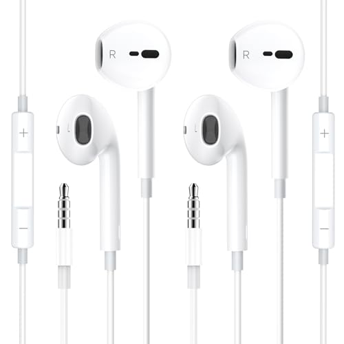 2er-Pack Kopfhörer mit Kabel, In-Ear-Kopfhörer mit Mikrofon und Lautstärkeregler, HiFi-Stereo-Ohrhörer mit Geräuschisolierung und universellem 3,5-mm-Stecker für Samsung, iPhone, iPod, PC, Laptop usw. von CELLWORLD