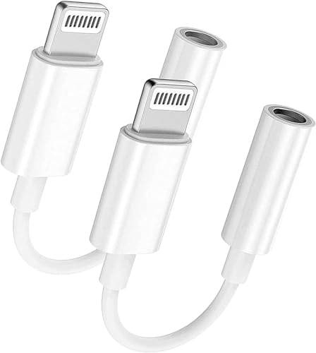 2er-Pack Kopfhöreradapter für iPhone,MFI-Zertifiziert Lightning-auf-3,5-mm-Kopfhöreranschluss-Adapter,iPhone auf 3,5-mm-Aux-Audiokabel-Kopfhörer-Konverter,Kompatibel mit iPhone 14 Pro/13/12/11/X/8/7 von CELLWORLD