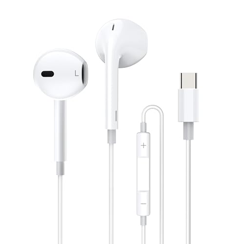 USB-C-Kopfhörer, Kabelgebundene In-Ear-Kopfhörer vom Typ C mit integriertem Mikrofon und Lautstärkeregler, HiFi-Stereo-Ohrhörer Kompatibel mit Samsung, iPhone 15, iPad Pro, Google Pixel, Xiao-mi usw. von CELLWORLD