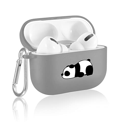 Cartoon Panda Airpods Pro Hülle, graue Airpods Pro Hülle, weiche TPU-Schutzhülle, kompatibel mit Apple AirPods Pro kabellosem Ladecase mit Schlüsselanhänger (Grau & Panda) von CENGFENG