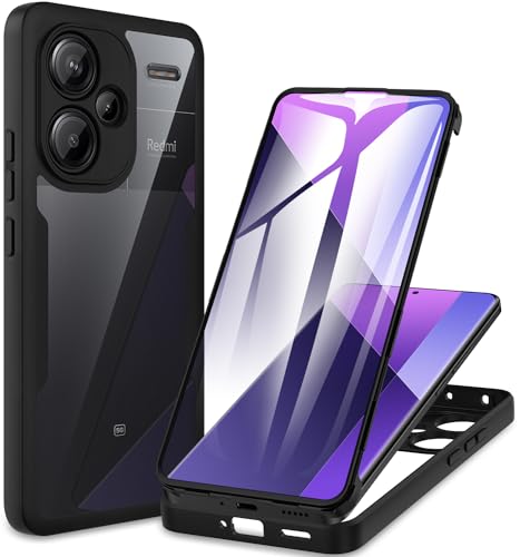 CENHUFO Hülle für Xiaomi Redmi Note 13 Pro Plus 5G / Note 13 Pro+ 5G, 360 Grad Handyhülle mit Eingebautem Displayschutz, Stoßfest Panzerhülle Bumper Outdoor Cover Case komplett Schutzhülle -Schwarz von CENHUFO