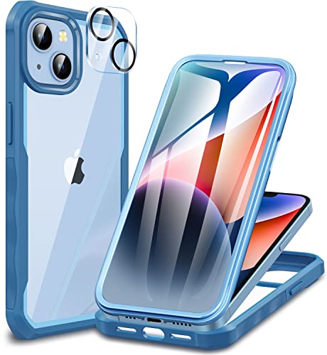 CENHUFO Hülle für iPhone 14/iPhone 13, 360 Grad Schutzhülle mit Eingebautem Panzerglas Displayschutz und Kameraschutz [9H HD] Stoßfest Panzerhülle Full Cover Case Handyhülle für iPhone 14/13 -Blau von CENHUFO