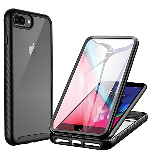 CENHUFO Hülle für iPhone 8 Plus/iPhone 7 Plus/iPhone 6S Plus /6 Plus, 360 Grad Handyhülle Schutzhülle mit Eingebautem Displayschutz Stoßfest Panzerhülle Bumper Full Cover Outdoor Case - Schwarz von CENHUFO