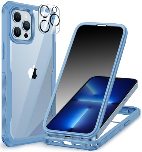 CENHUFO Sichtschutz Hülle für iPhone 13 Pro, mit Eingebautem Privacy Panzerglas Displayschutz und Kameraschutz, 360 Grad Handyhülle Schutzhülle Stoßfest Panzerhülle Anti Spy Cover Case - Blau von CENHUFO