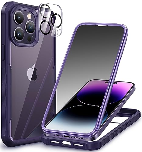 CENHUFO Sichtschutz Hülle für iPhone 14 Pro, 360 Grad Handyhülle Schutzhülle mit Eingebautem Privacy Panzerglas Displayschutz und Kameraschutz Stoßfest Panzerhülle Anti Spy Cover Case -Deep Purple von CENHUFO