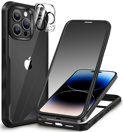 CENHUFO Sichtschutz Hülle für iPhone 14 Pro, 360 Grad Handyhülle Schutzhülle mit Eingebautem Privacy Panzerglas Displayschutz und Kameraschutz Stoßfest Panzerhülle Anti Spy Cover Case - Schwarz von CENHUFO