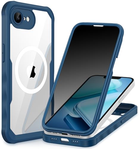 CENHUFO Sichtschutz Hülle für iPhone 16E, Kompatibel mit MagSafe Eingebautem Privacy Panzerglas Displayschutz und Kameraschutzfolie 360 Grad Handyhülle Magnetisch Schutzhülle Stoßfest Case - Blau von CENHUFO