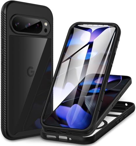 CENHUFO für Google Pixel 9 Pro XL Hülle, 360 Grad Schutzhülle mit eingebautem Displayschutz Stoßfest Panzerhülle Cover Transparent Case Ganzkörper Handyhülle für Google Pixel 9 Pro XL 5G - Schwarz von CENHUFO