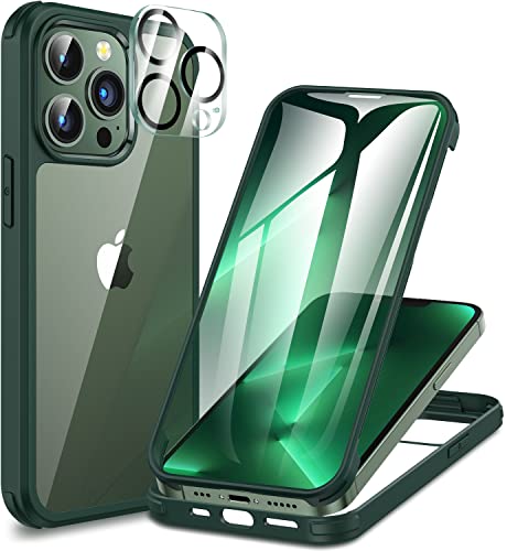 CENHUFO für iPhone 13 Pro Hülle, 360 Grad Schutzhülle mit Eingebautem 9H Panzerglas Displayschutz und Kameraschutz, Stoßfest Panzerhülle Bumper Full Cover Case Handyhülle für iPhone 13 Pro - Grün von CENHUFO