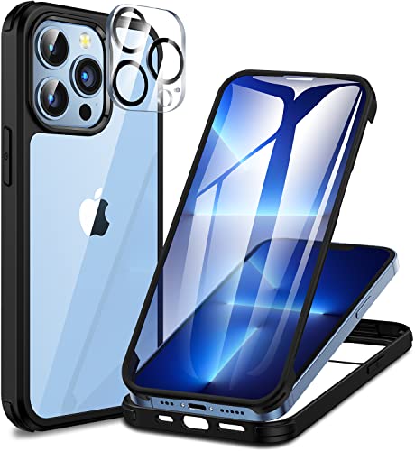 CENHUFO für iPhone 13 Pro Hülle, 360 Grad Schutzhülle mit Eingebautem 9H Panzerglas Displayschutz und Kameraschutz Stoßfest Panzerhülle Bumper Full Cover Case Handyhülle für iPhone 13 Pro -Schwarz von CENHUFO