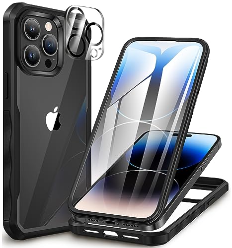 CENHUFO für iPhone 14 Pro Hülle, 360 Grad Schutzhülle mit Eingebautem 9H Panzerglas Displayschutz und Kameraschutz Stoßfest Panzerhülle Bumper Full Cover Case Handyhülle für iPhone 14 Pro -Schwarz von CENHUFO