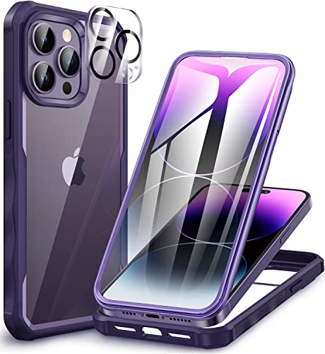 CENHUFO für iPhone 14 Pro Max Hülle, 360 Grad Schutzhülle mit Eingebautem 9H Panzerglas Displayschutz und Kameraschutz Stoßfest Panzerhülle Cover Case Handyhülle für iPhone 14 Pro Max - Dunkellila von CENHUFO