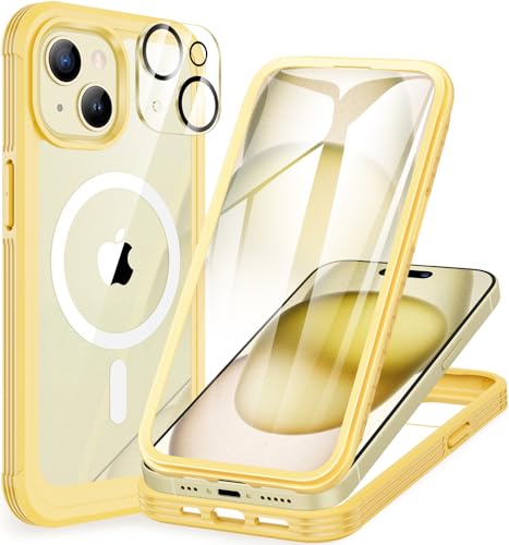 CENHUFO für iPhone 15 Hülle, Kompatibel mit MagSafe Eingebautem Panzerglas Displayschutz und Kamera Schutzfolie 360 Grad Schutzhülle Stoßfest Cover Case Magnetisch Handyhülle iPhone 15 - Gelb CENHUFO für iPhone 15 Hülle, Kompatibel mit MagSafe Eingebautem Panzerglas Displayschutz und Kamera Schutzfolie 360 Grad Schutzhülle Stoßfest Cover Case Magnetisch Handyhülle iPhone 15 - Gelb von CENHUFO
