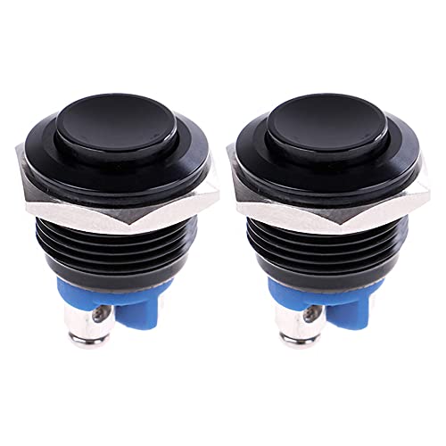 CENPEK 2Pcs 16mm 5/8inch High Round Black Metal Momentary Push Button Switch 1NO SPST 3A/12-250V für Industrial Car Switch G-M16BK von CENPEK