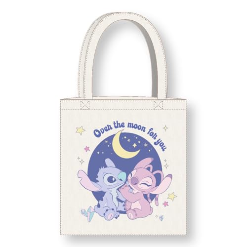 CERDÁ LIFE'S LITTLE MOMENTS Cerdà Lilo und Stitch Tote Bag mit langen Griffen - 36 x 39 cm - Polyester und Baumwolle - Stitch- und Angel-Motiv Over the Moon for You - Weiß CERDÁ LIFE'S LITTLE MOMENTS Cerdà Lilo und Stitch Tote Bag mit langen Griffen - 36 x 39 cm - Polyester und Baumwolle - Stitch- und Angel-Motiv Over the Moon for You - Weiß von CERDÁ LIFE'S LITTLE MOMENTS