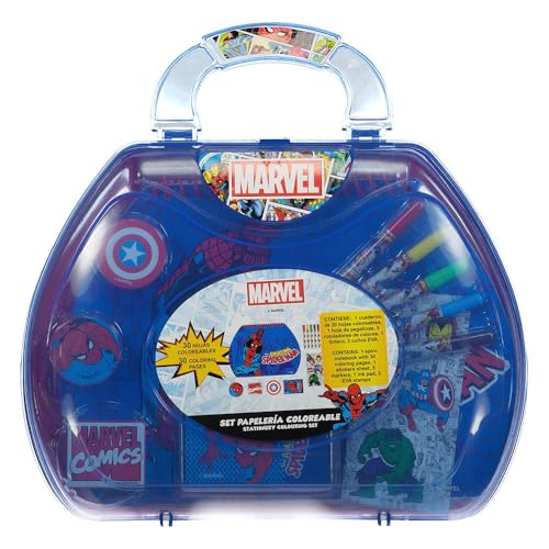 Von Marvel inspiriertes Schreibwaren-Set - Farbe Blau - 23x 20 X 20 X 4 cm - enthält Etui mit allem, was Sie zum Ausmalen brauchen - Originalprodukt aus Spanien von CERDÁ LIFE'S LITTLE MOMENTS