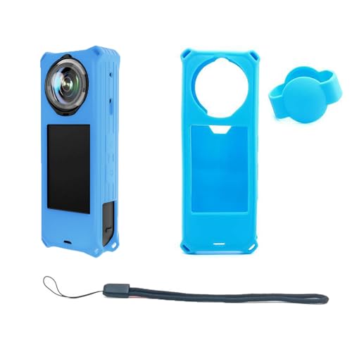 CERFFOOL Kit Silikon-Schutzhülle für Insta360 X5, mit Objektivschutzdeckel und Handschlaufe, kratzfest, stoßfest, Zubehör für Action-Kamera (blau) von CERFFOOL