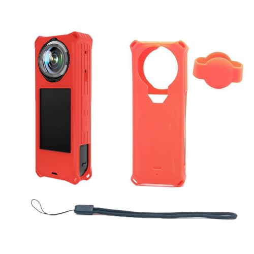 CERFFOOL Kit Silikon-Schutzhülle für Insta360 X5, mit Objektivschutzdeckel und Handschlaufe, kratzfest, stoßfest, Zubehör für Action-Kamera (rot) von CERFFOOL