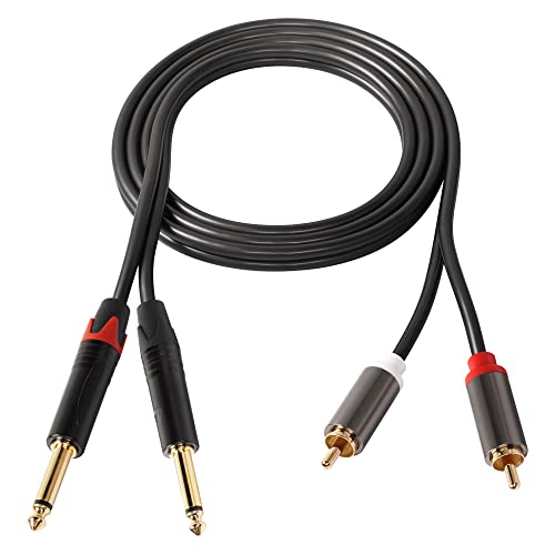 CERRXIAN 1,5 m Dual 1/4 Zoll auf Dual Cinch Verbindungskabel Stereo Cinch auf 1/4 Zoll Kabel, 2 x 6,35 mm Mono Stecker TS auf 2 Cinch Stecker Stereo Audio Kabel für Verstärker, Mix, Lautsprecher von CERRXIAN